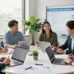 Team discussing Stripe merchant cash advance options in a modern office setting
